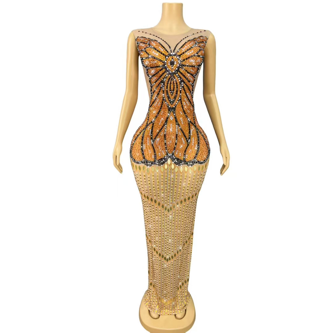 CELESINYI Qiuyedie Crystal Butterfly Mermaid Gown