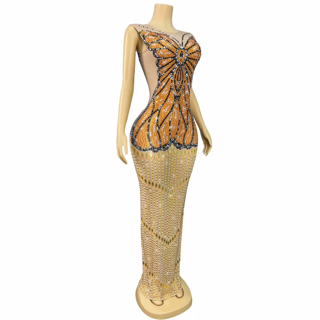 CELESINYI Qiuyedie Crystal Butterfly Mermaid Gown
