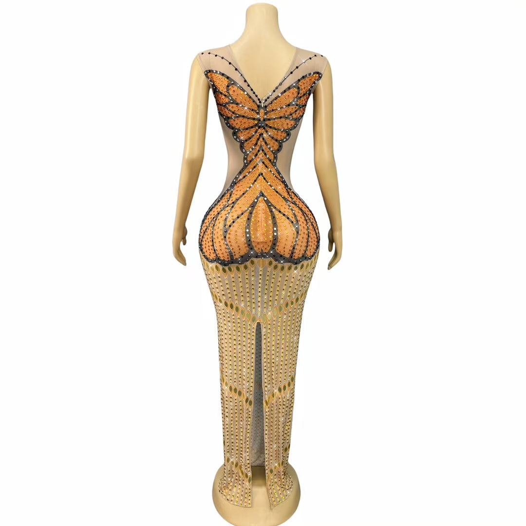 CELESINYI Qiuyedie Crystal Butterfly Mermaid Gown