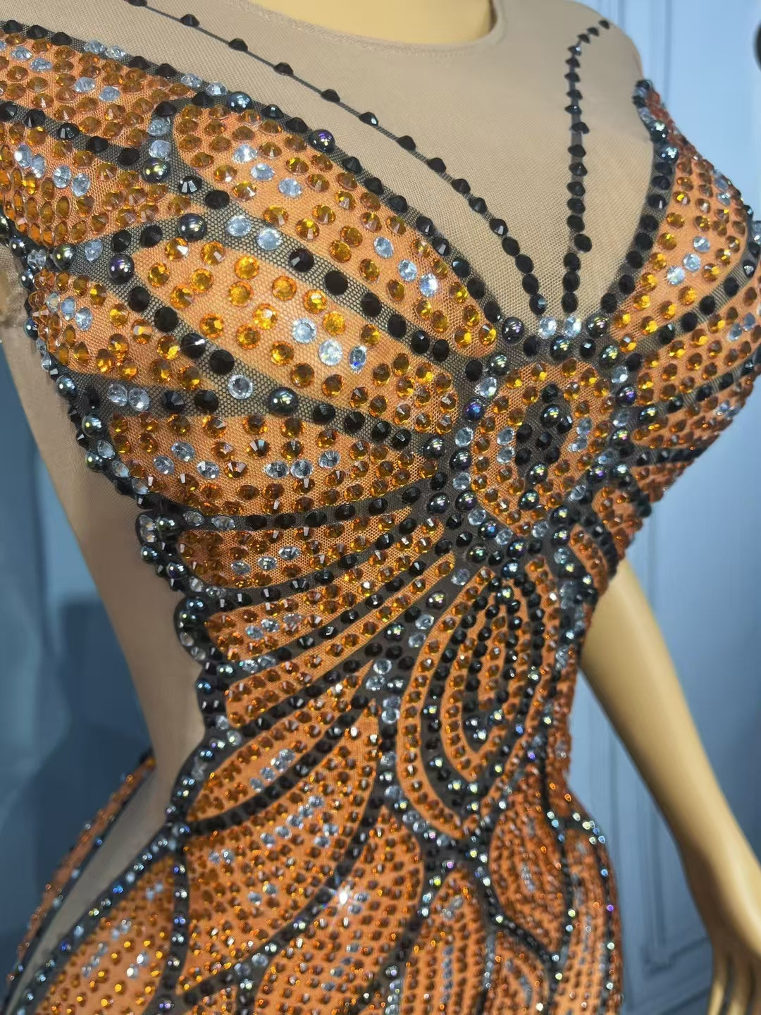 CELESINYI Qiuyedie Crystal Butterfly Mini Dress