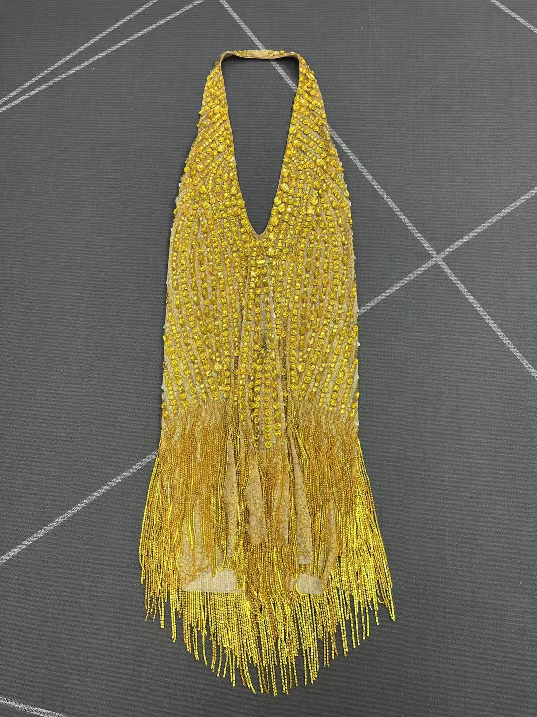 CELESINYI Jinchanzi Crystal Gold Mini Dress