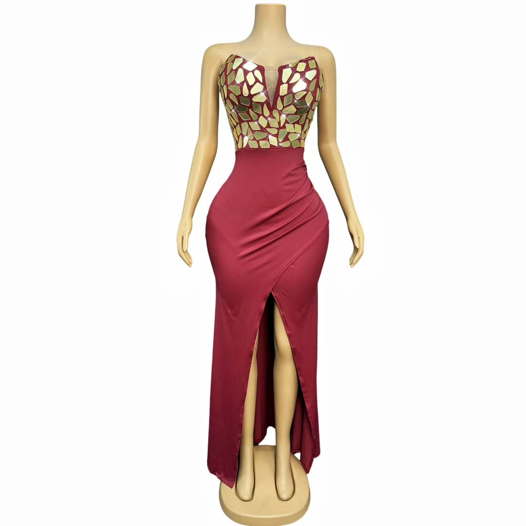 CELESINYI Lijin Crystal Gold Mirror Gown