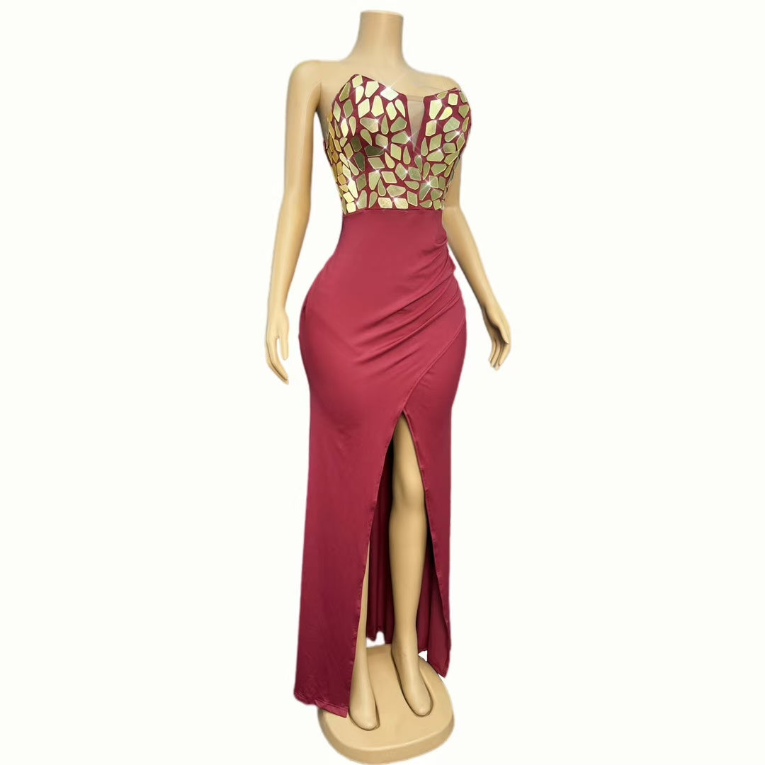 CELESINYI Lijin Crystal Gold Mirror Gown