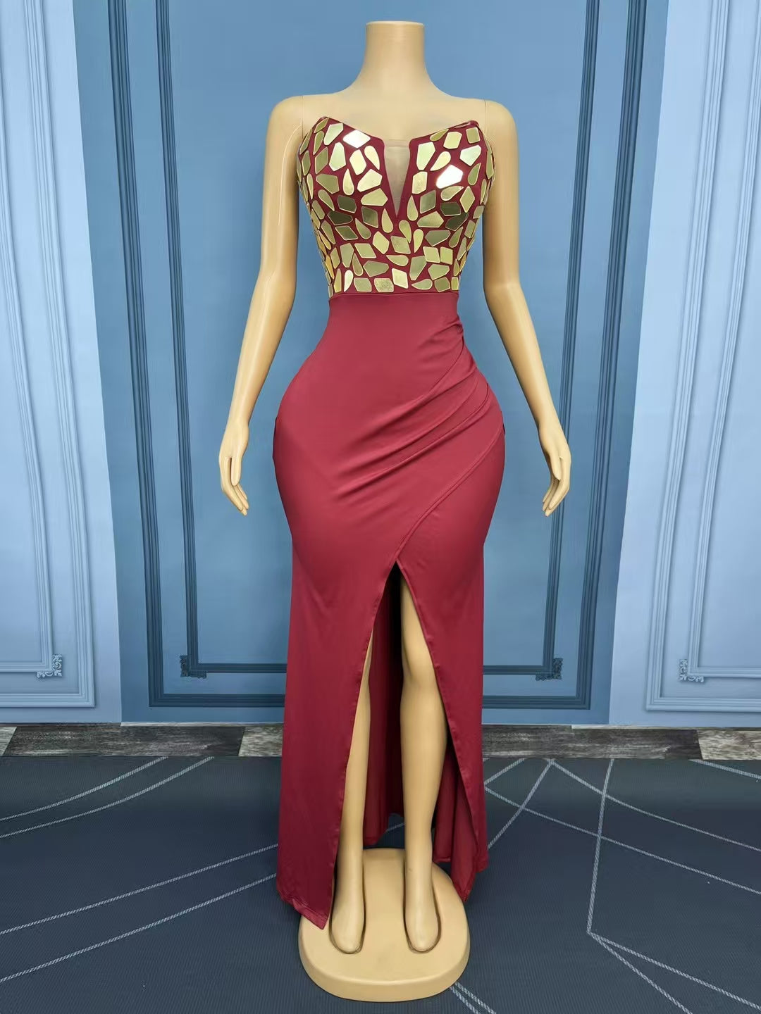 CELESINYI Lijin Crystal Gold Mirror Gown