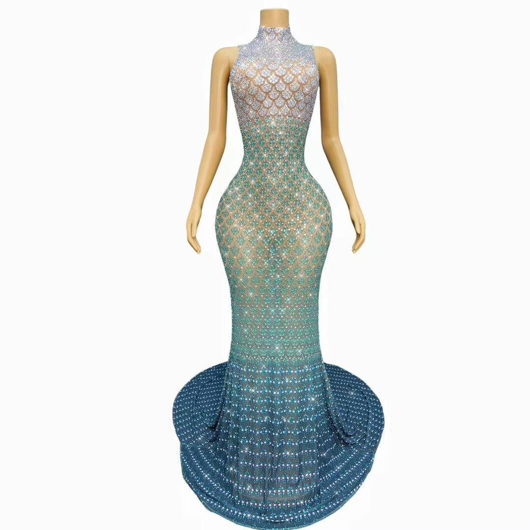 CELESINYI Qingshe Crystal Big Train Gown