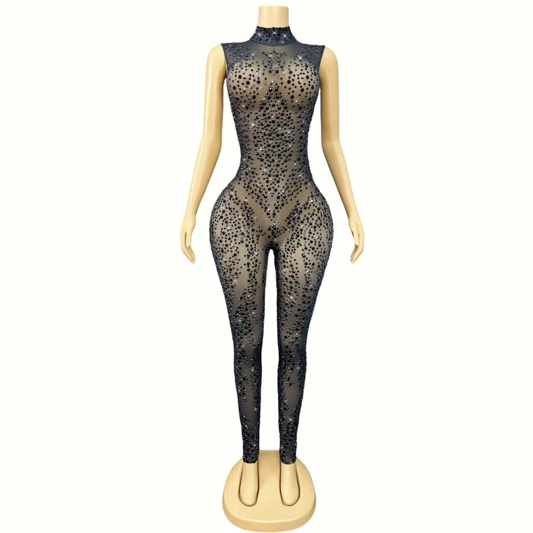 CELESINYI Quanhei Crystal Second Skin Jumpsuit