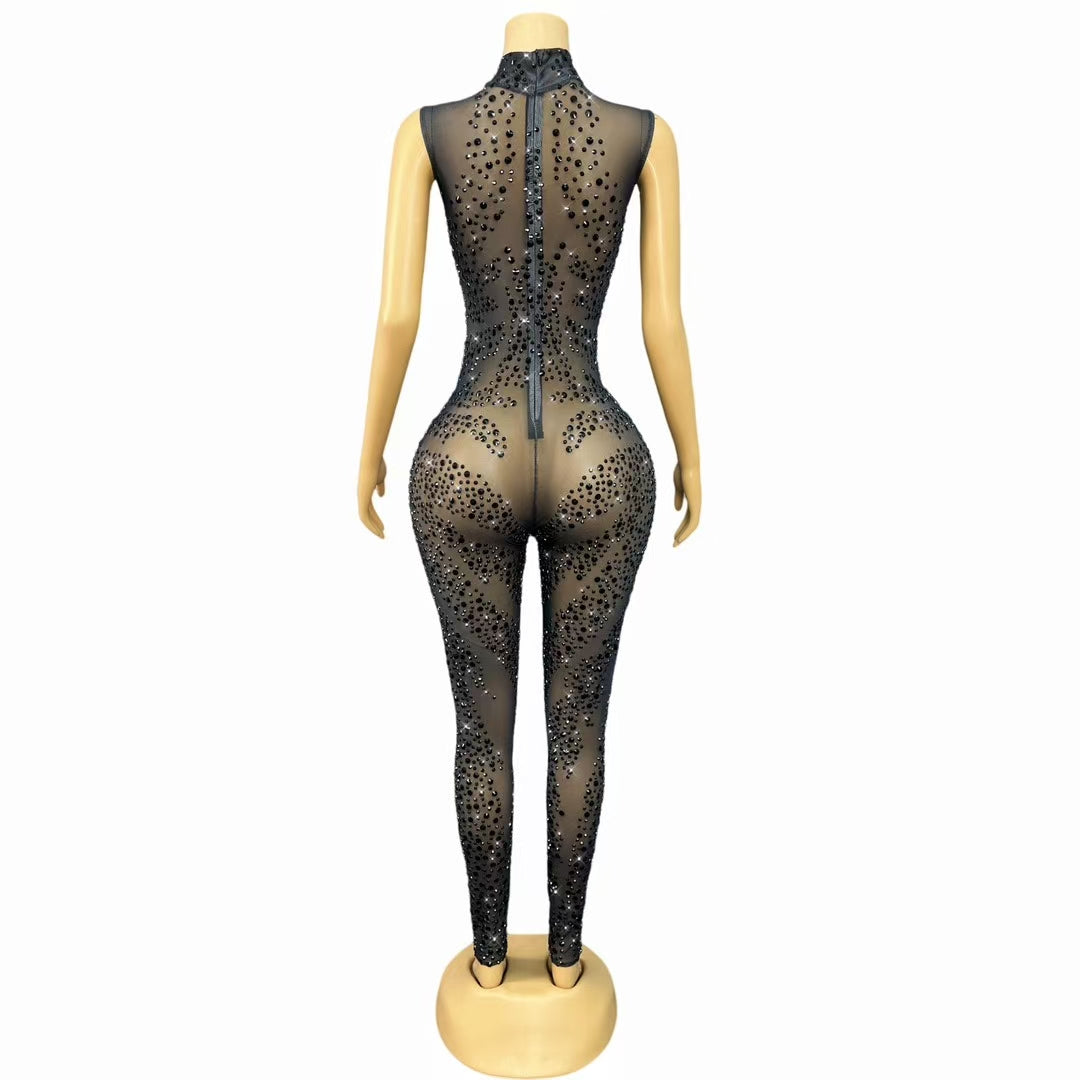 CELESINYI Quanhei Crystal Second Skin Jumpsuit
