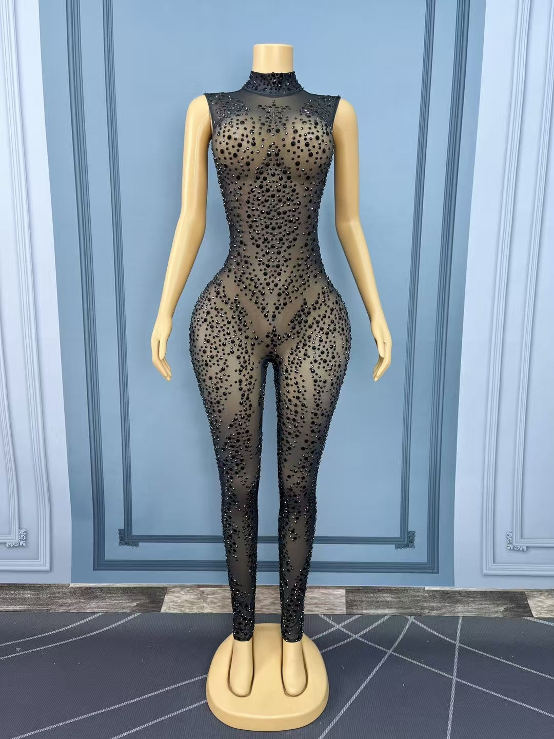 CELESINYI Quanhei Crystal Second Skin Jumpsuit