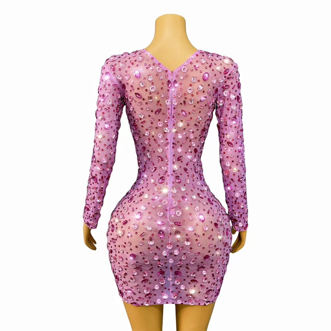CELESINYI Fenhongnvlang Crystal Pink Mini Dress