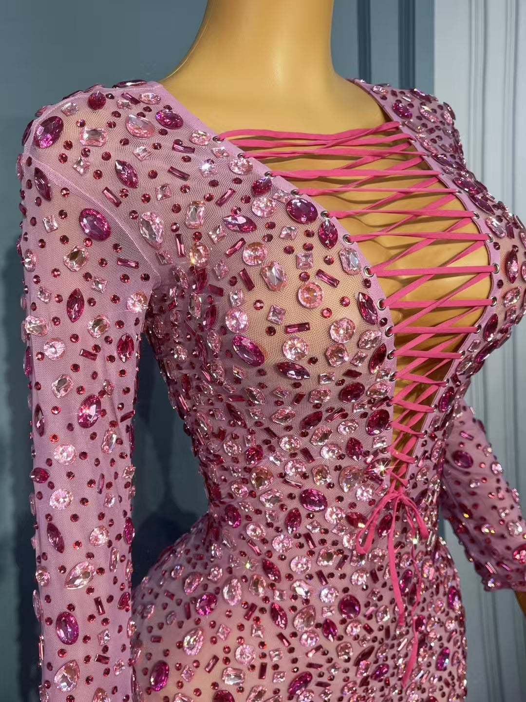 CELESINYI Fenhongnvlang Crystal Pink Mini Dress