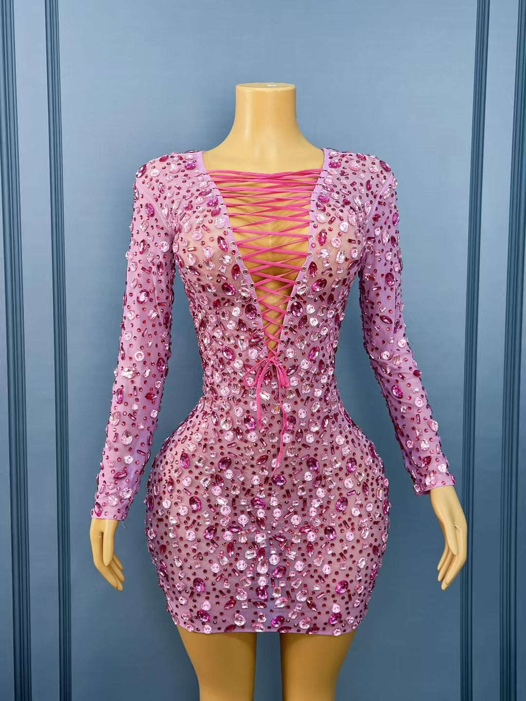 CELESINYI Fenhongnvlang Crystal Pink Mini Dress