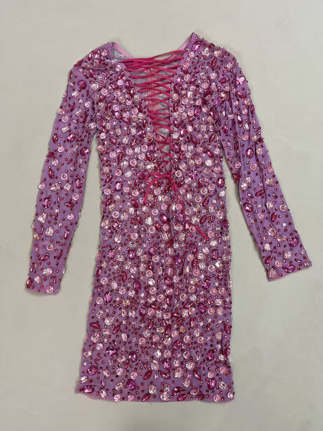 CELESINYI Fenhongnvlang Crystal Pink Mini Dress