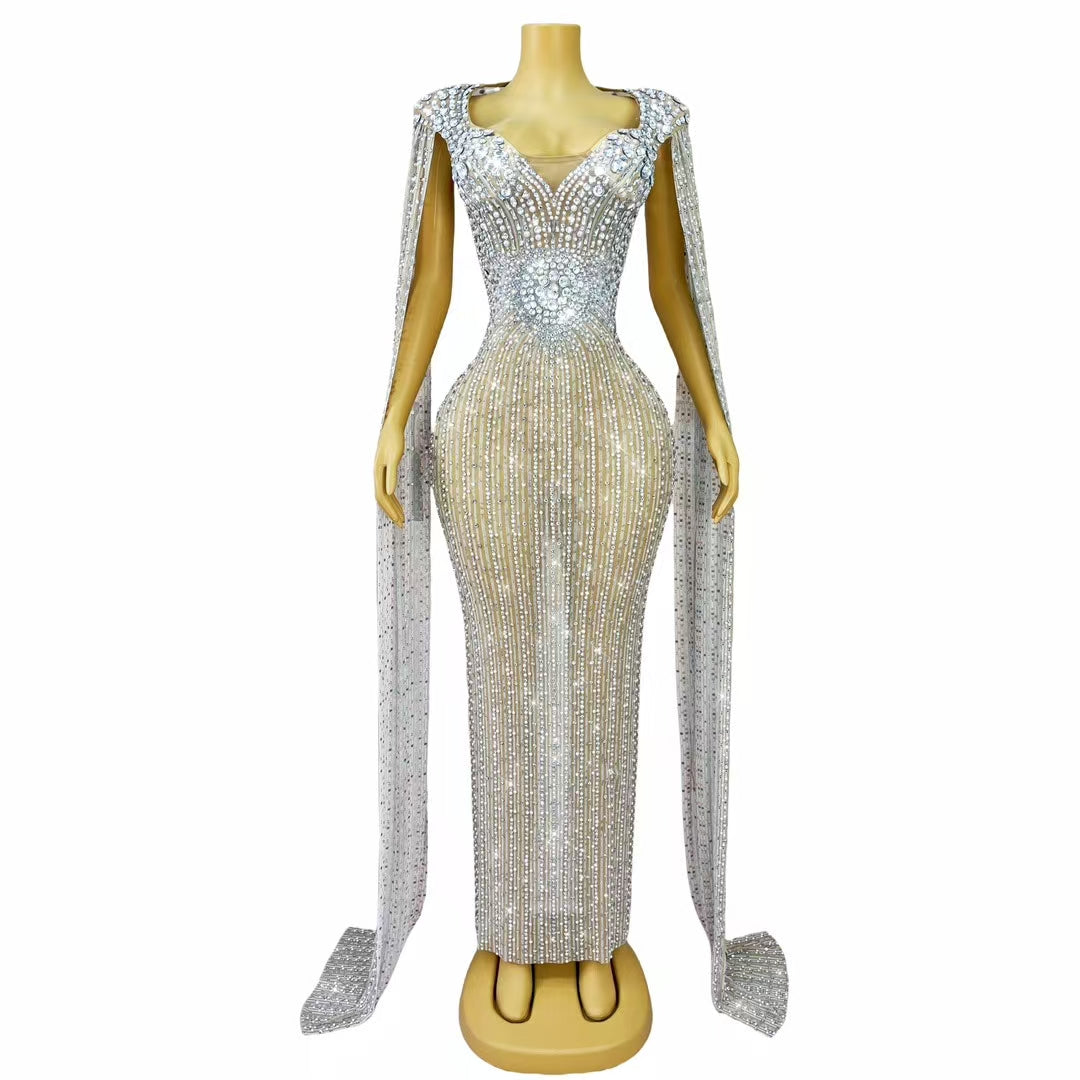 CELESINYI Luopan Crystal Compass Cape Gown (White)