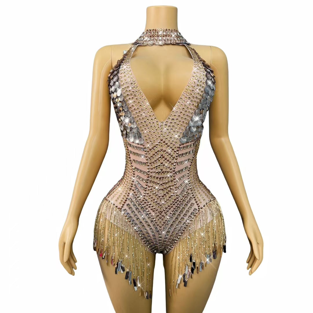 CELESINYI Jinbaobei Crystal Metallic Bodysuit