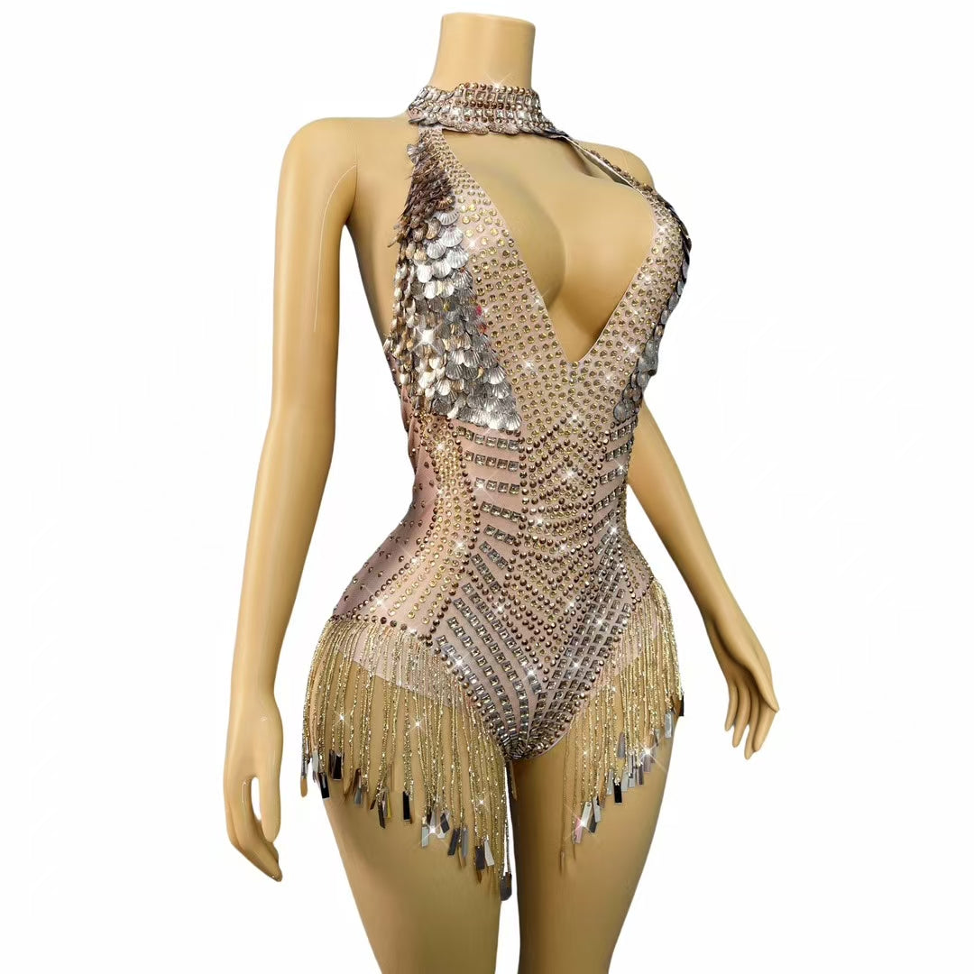 CELESINYI Jinbaobei Crystal Metallic Bodysuit