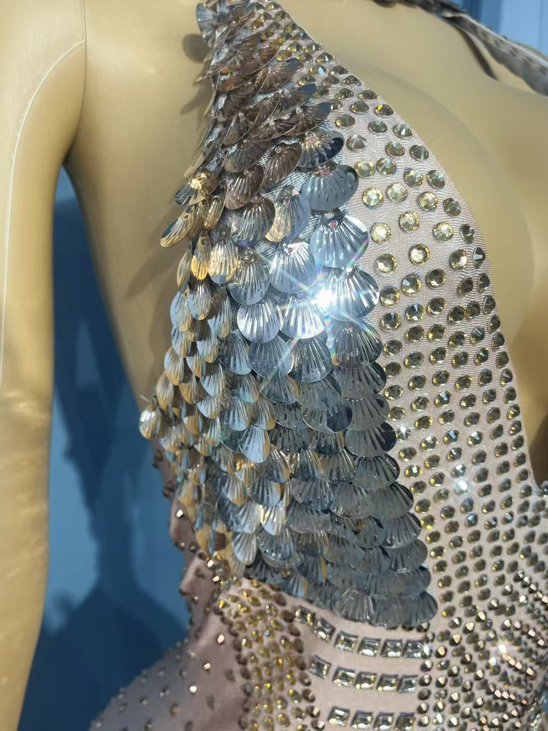 CELESINYI Jinbaobei Crystal Metallic Bodysuit