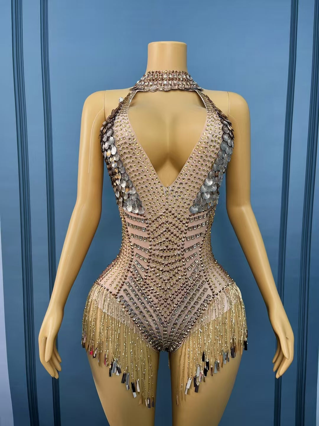 CELESINYI Jinbaobei Crystal Metallic Bodysuit
