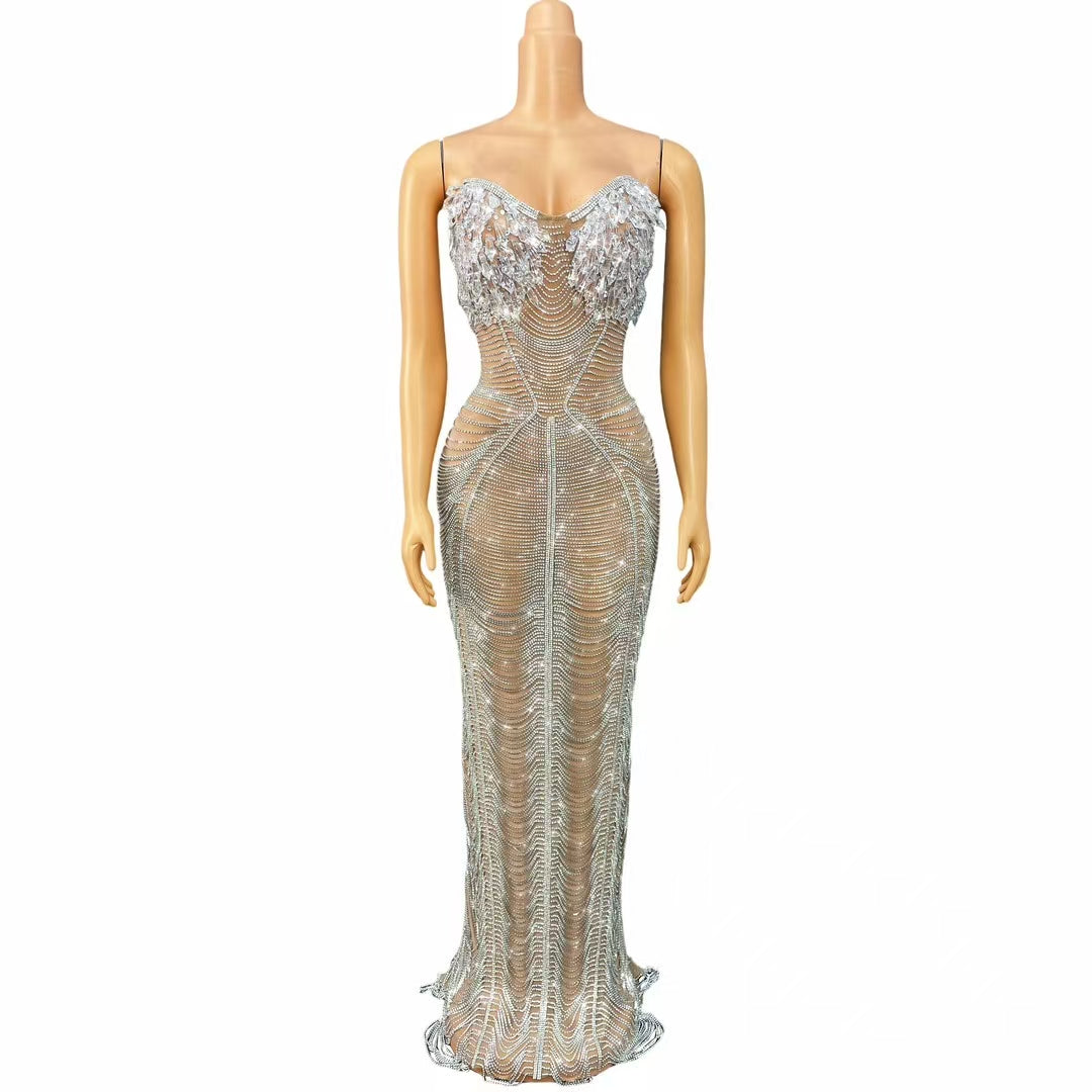 CELESINYI Ailisi Crystal Rainbow Mermaid Gown
