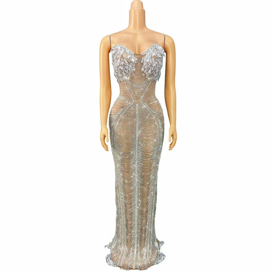 CELESINYI Ailisi Crystal Rainbow Mermaid Gown