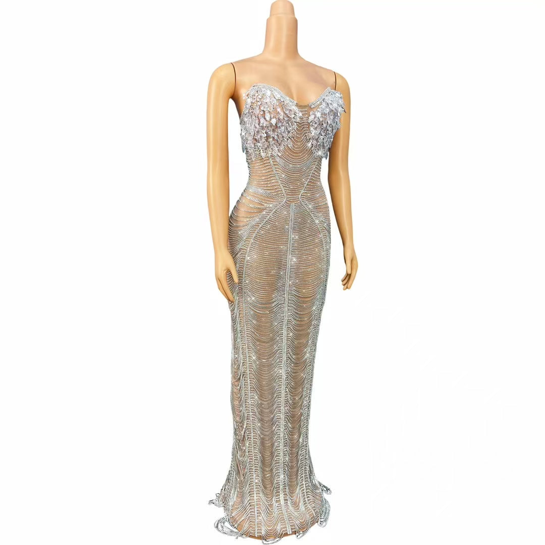 CELESINYI Ailisi Crystal Rainbow Mermaid Gown