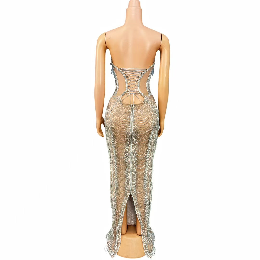 CELESINYI Ailisi Crystal Rainbow Mermaid Gown