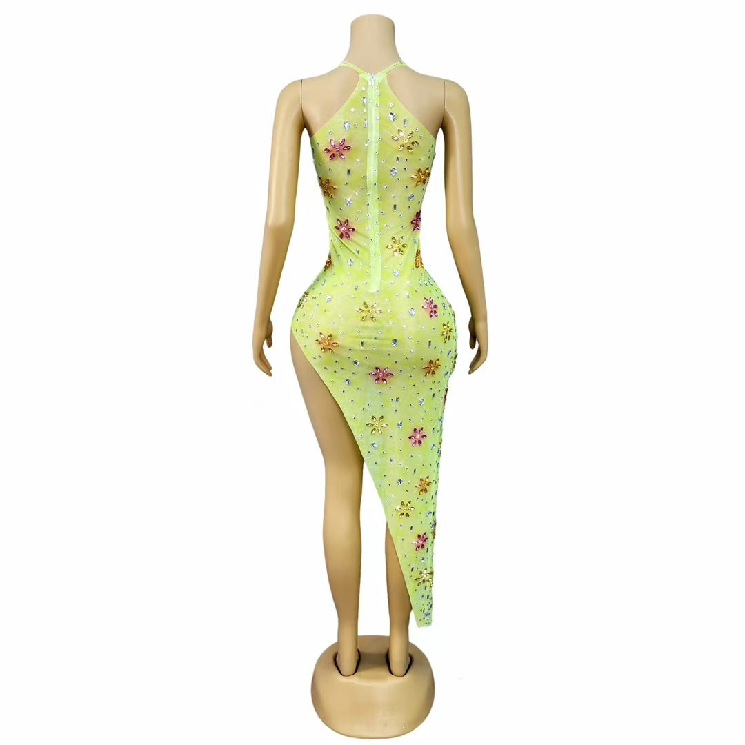 CELESINYI Shuijing Crystal Yellow Asymmetric Gown