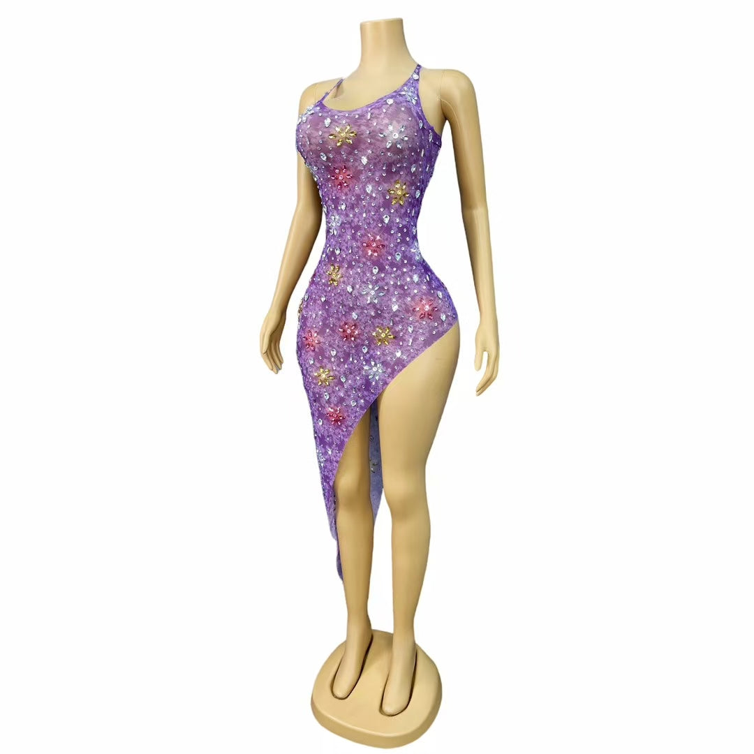 CELESINYI Shuijing Crystal Purple Asymmetric Jumpsuit