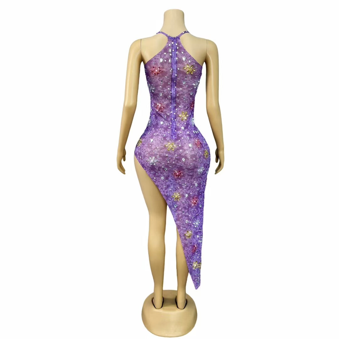 CELESINYI Shuijing Crystal Purple Asymmetric Jumpsuit
