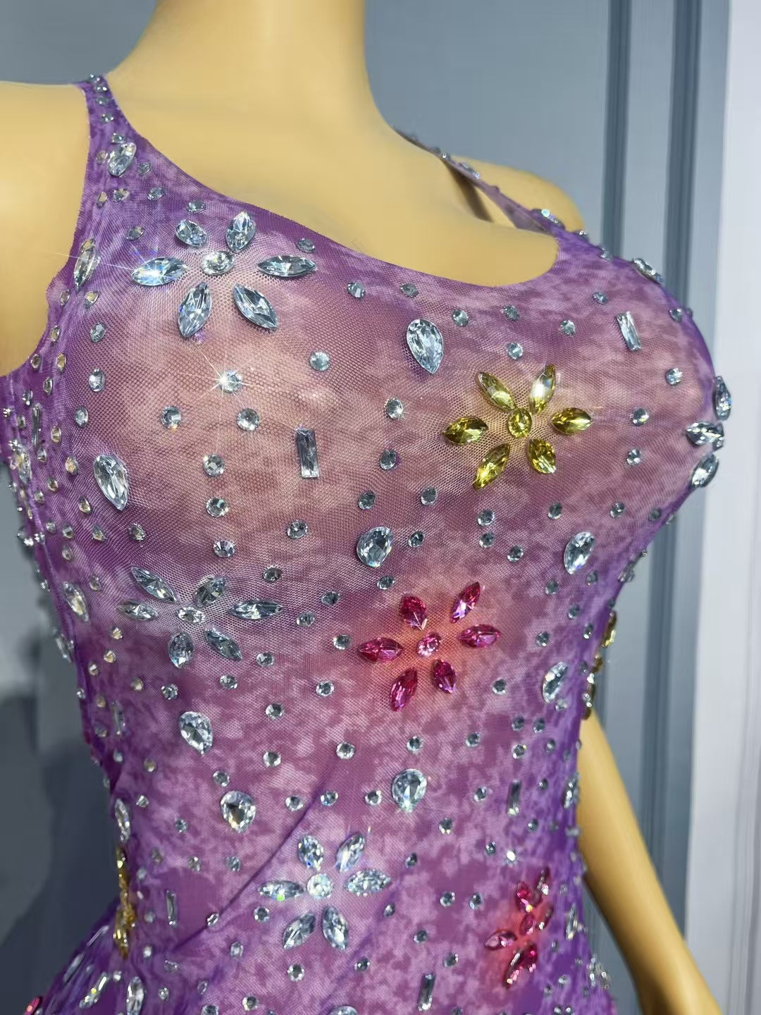 CELESINYI Shuijing Crystal Purple Asymmetric Jumpsuit