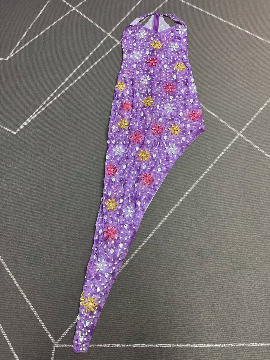 CELESINYI Shuijing Crystal Purple Asymmetric Jumpsuit
