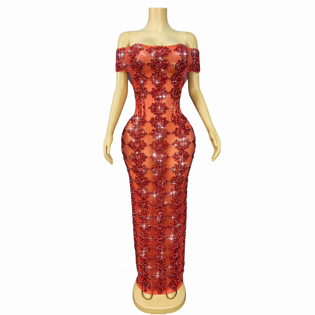 CELESINYI Yuebing Crystal Red Mermaid Gown
