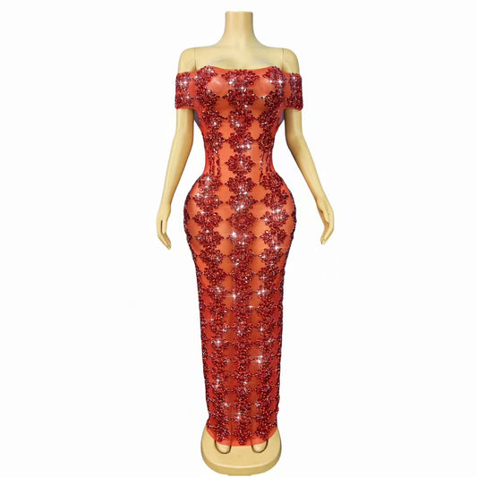 CELESINYI Yuebing Crystal Red Mermaid Gown