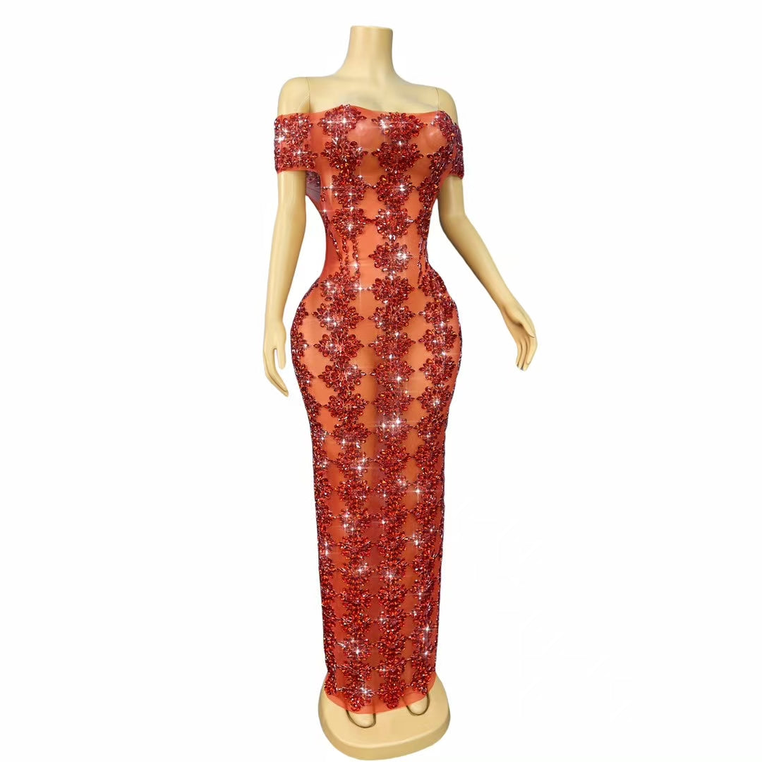 CELESINYI Yuebing Crystal Red Mermaid Gown