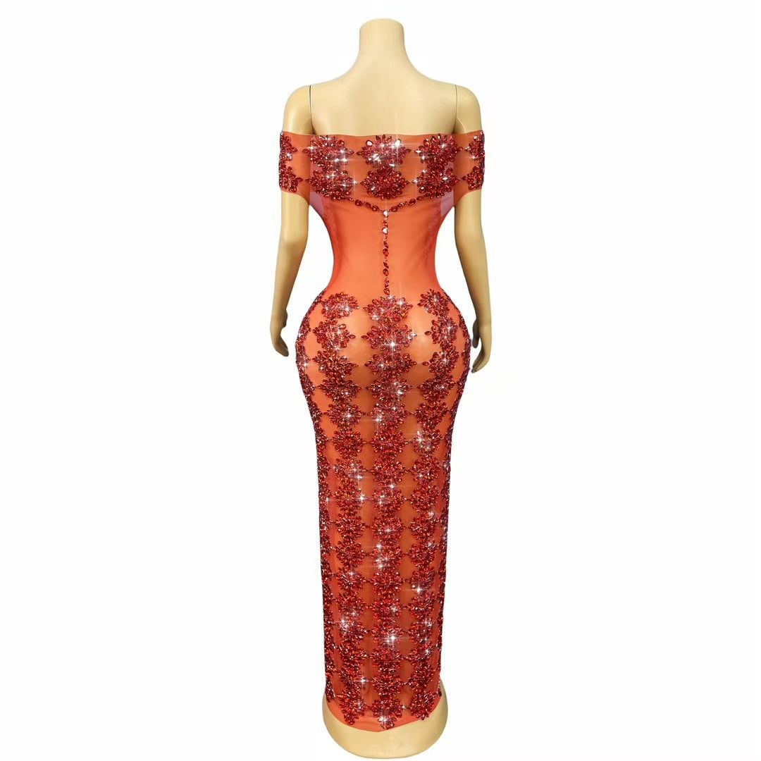 CELESINYI Yuebing Crystal Red Mermaid Gown