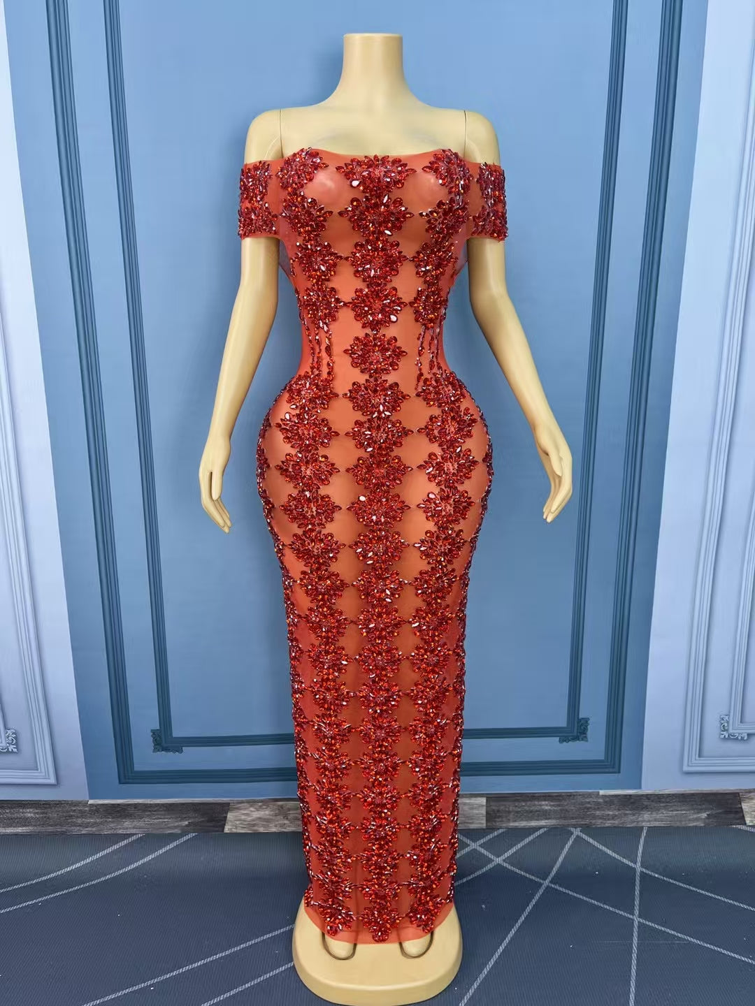 CELESINYI Yuebing Crystal Red Mermaid Gown