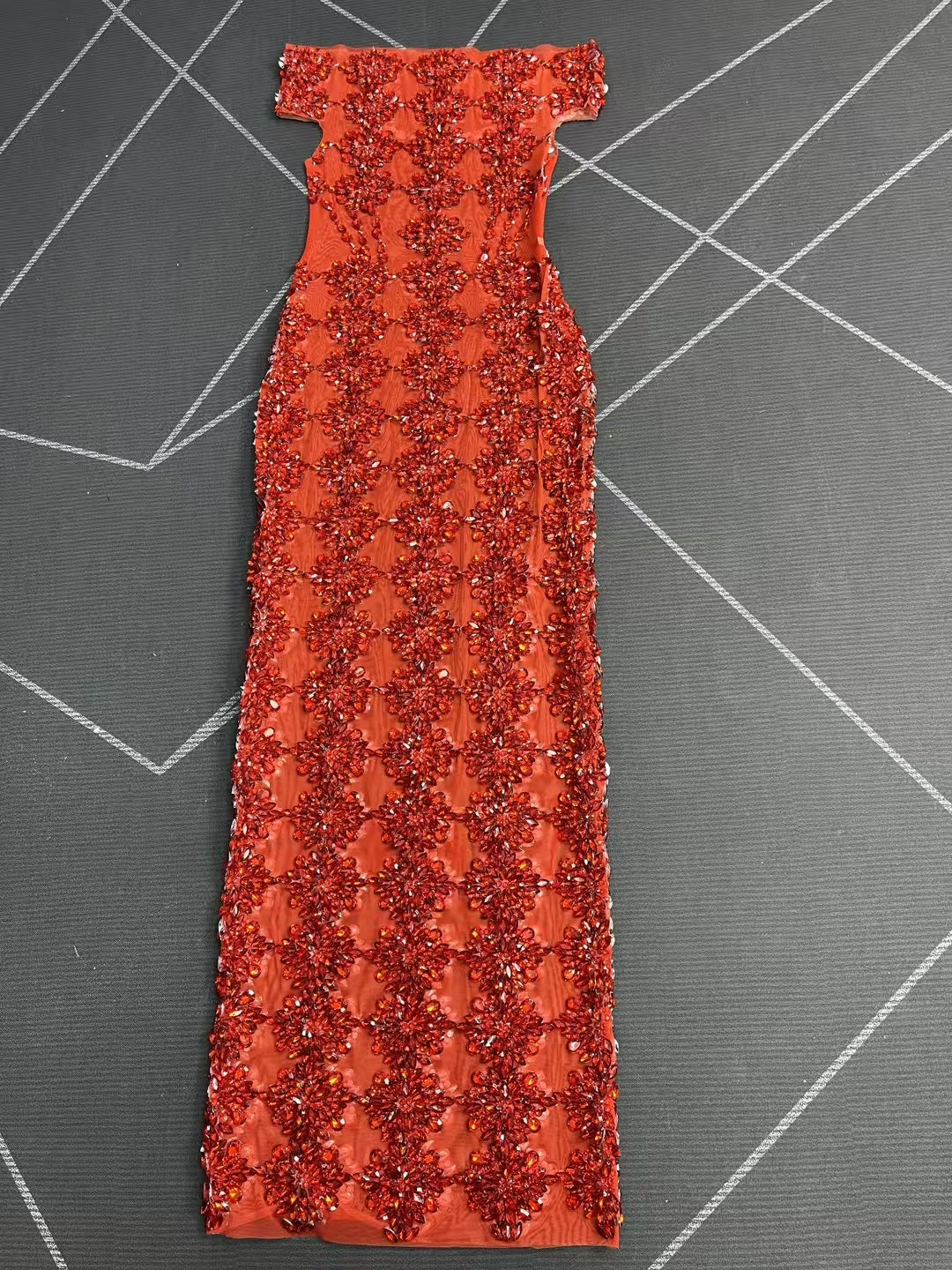 CELESINYI Yuebing Crystal Red Mermaid Gown