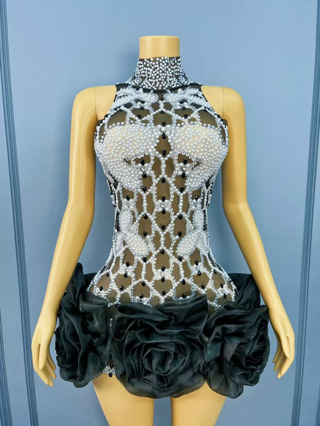 CELESINYI Suizuanhua Crystal Black Swirl Mini Dress