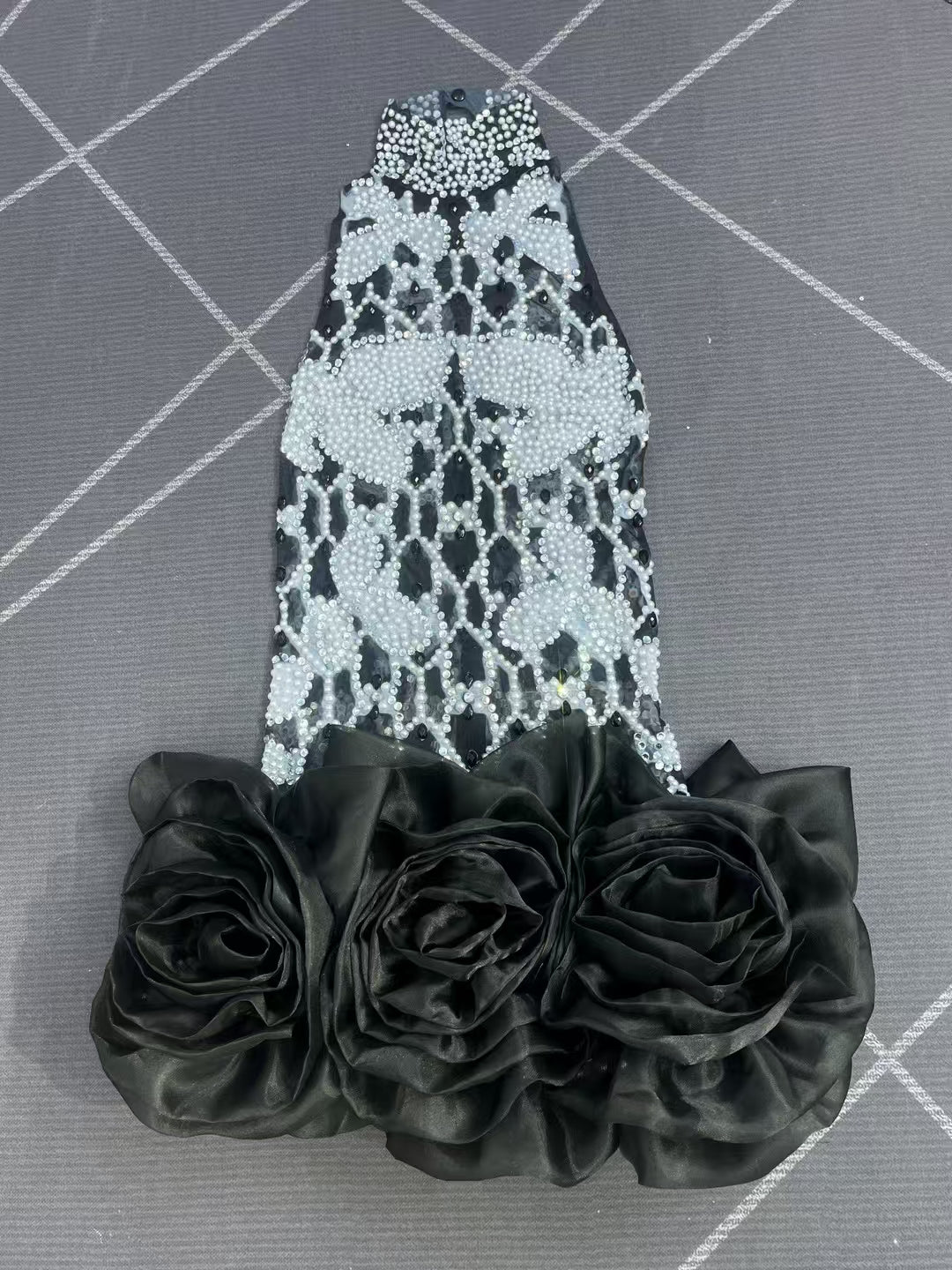 CELESINYI Suizuanhua Crystal Black Swirl Mini Dress
