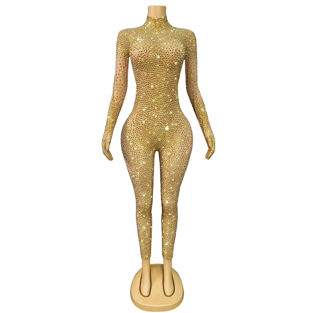 CELESINYI Shizuan Crystal Gold Glove Jumpsuit