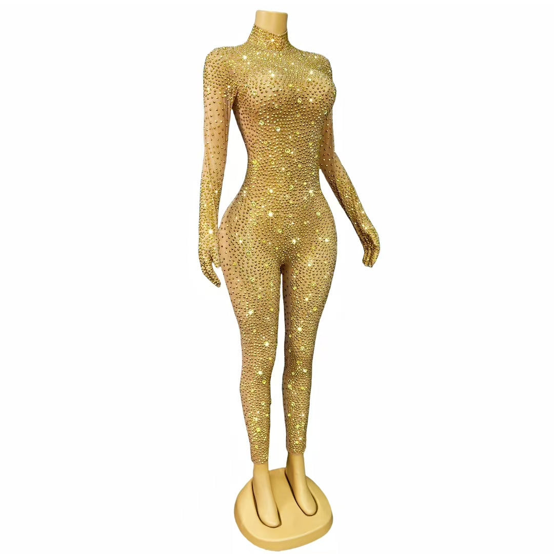 CELESINYI Shizuan Crystal Gold Glove Jumpsuit
