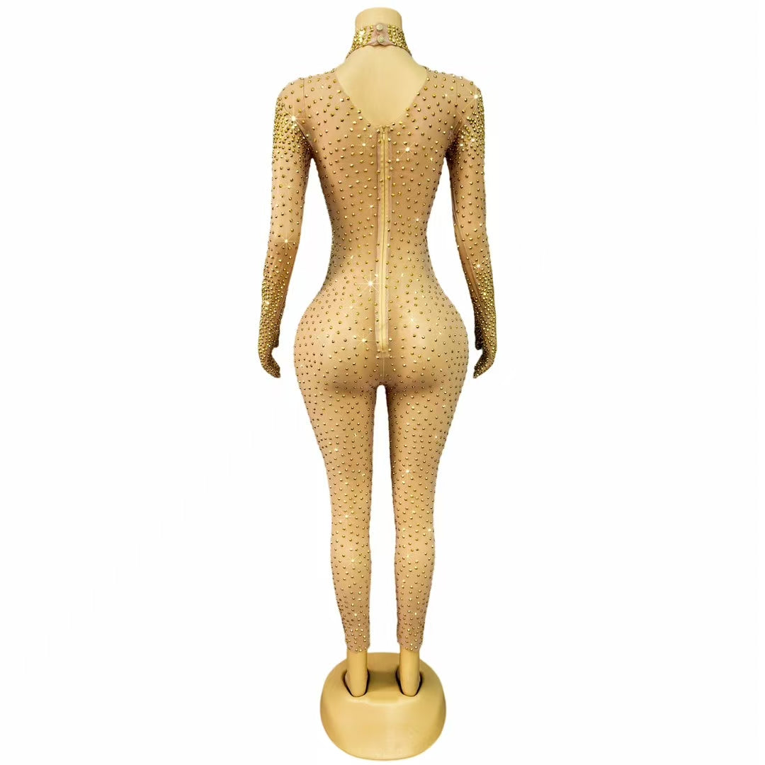CELESINYI Shizuan Crystal Gold Glove Jumpsuit