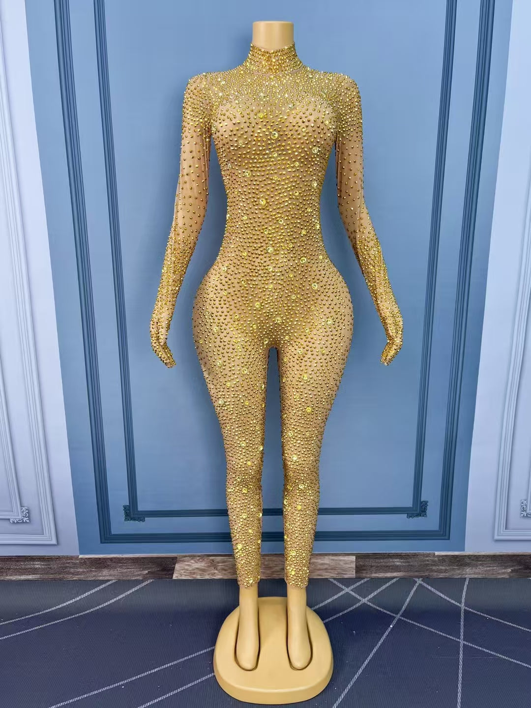 CELESINYI Shizuan Crystal Gold Glove Jumpsuit
