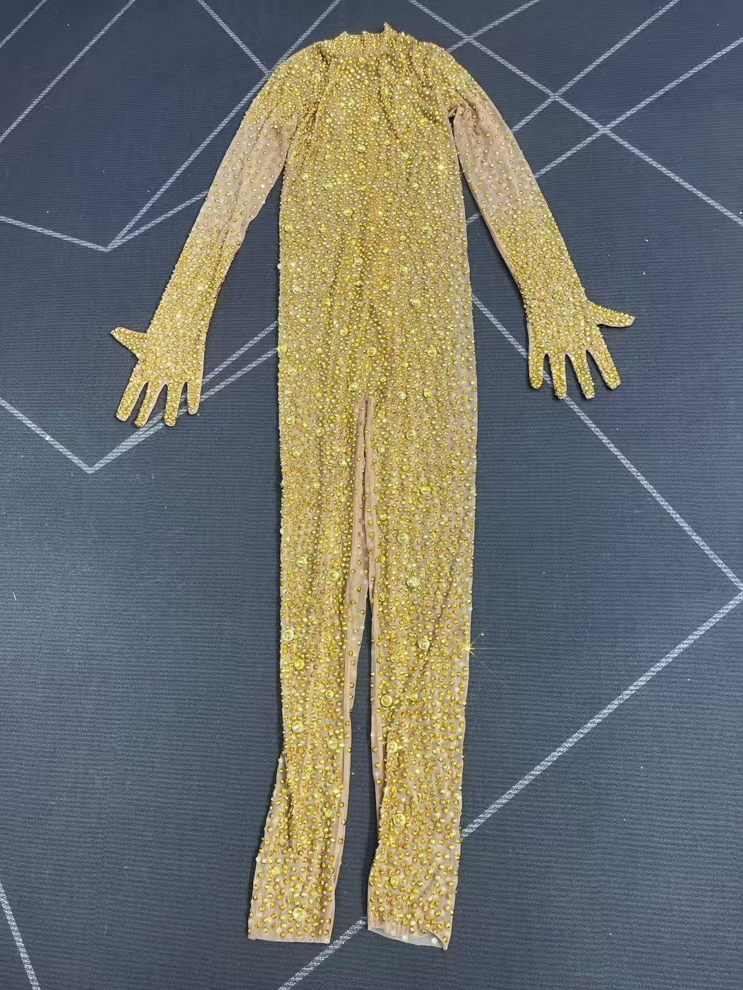 CELESINYI Shizuan Crystal Gold Glove Jumpsuit