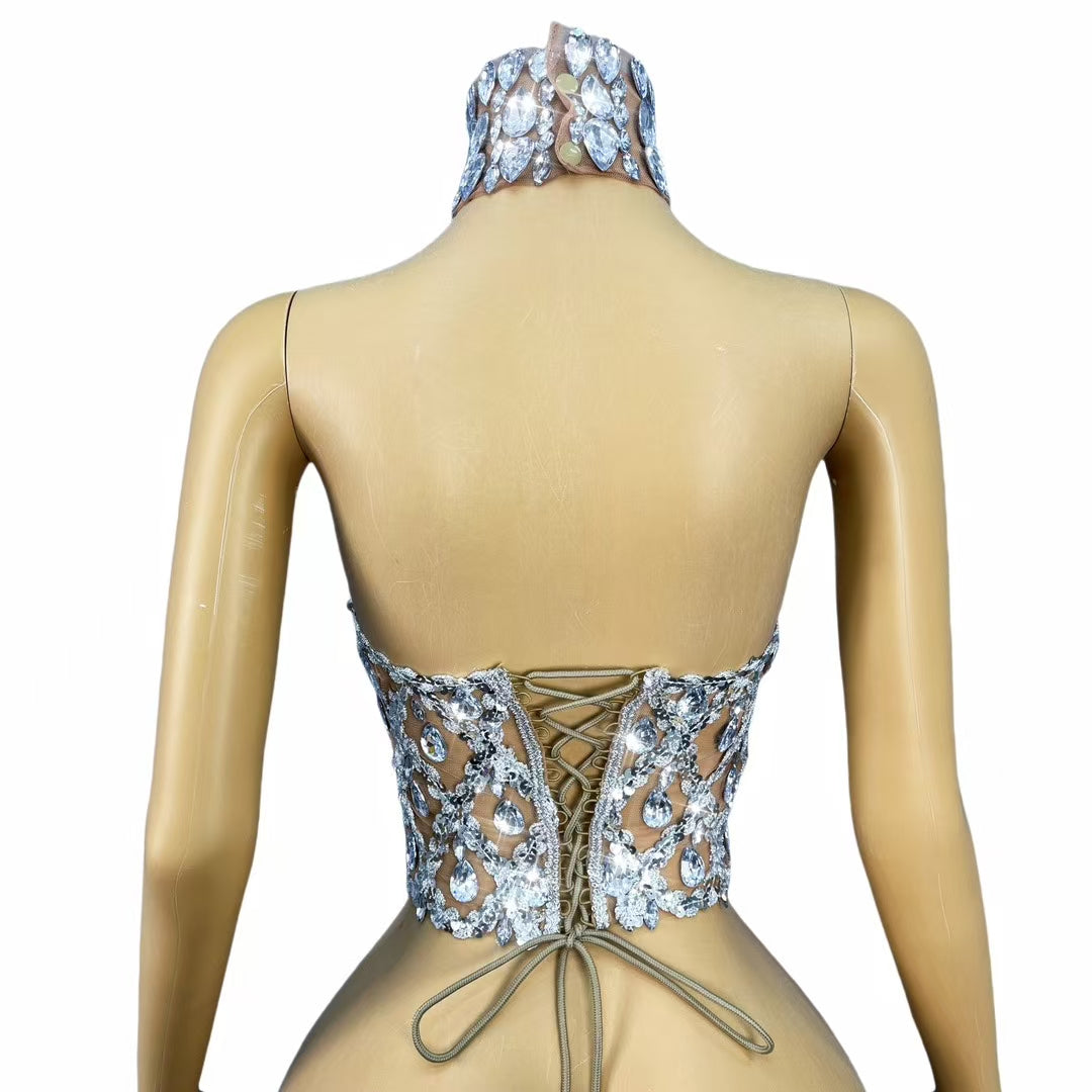 CELESINYI Shaokaoji Crystal Grid Crop Top (Silver)