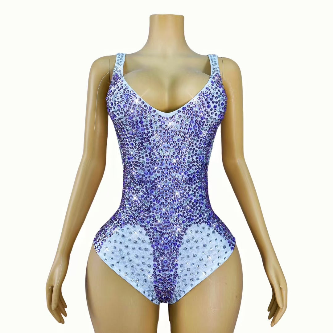 CELESINYI Yuncai Crystal Violet Mini Dress