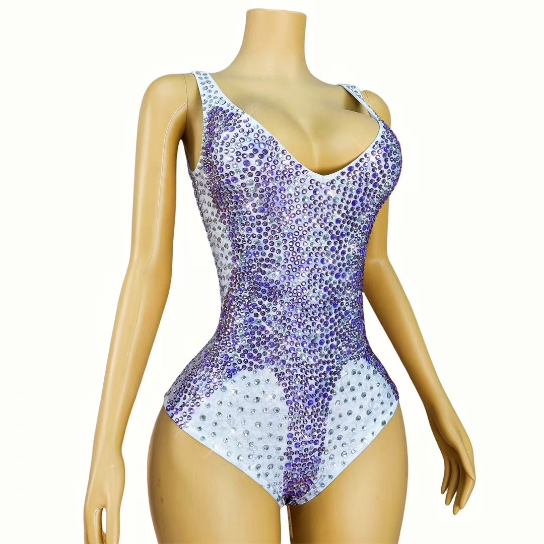 CELESINYI Yuncai Crystal Violet Mini Dress
