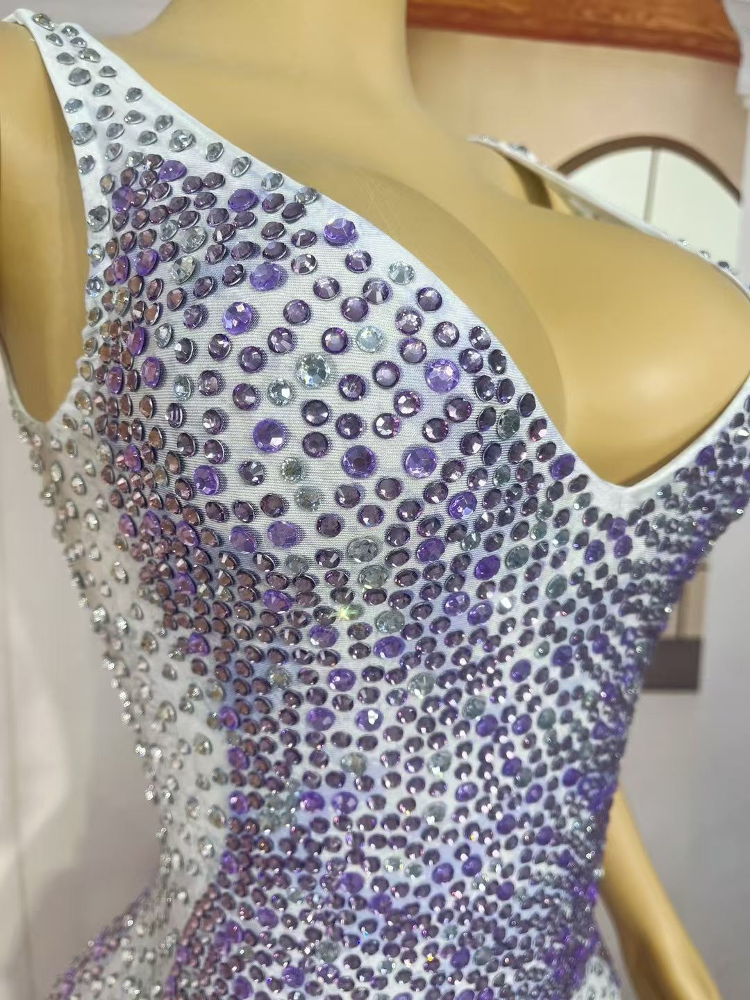 CELESINYI Yuncai Crystal Violet Mini Dress