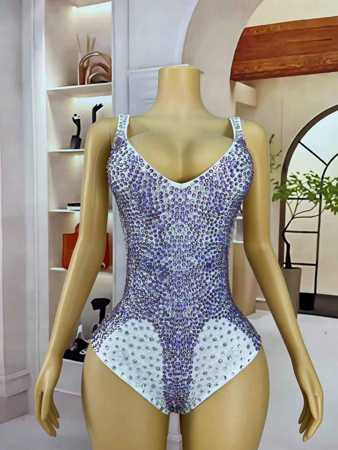 CELESINYI Yuncai Crystal Violet Mini Dress