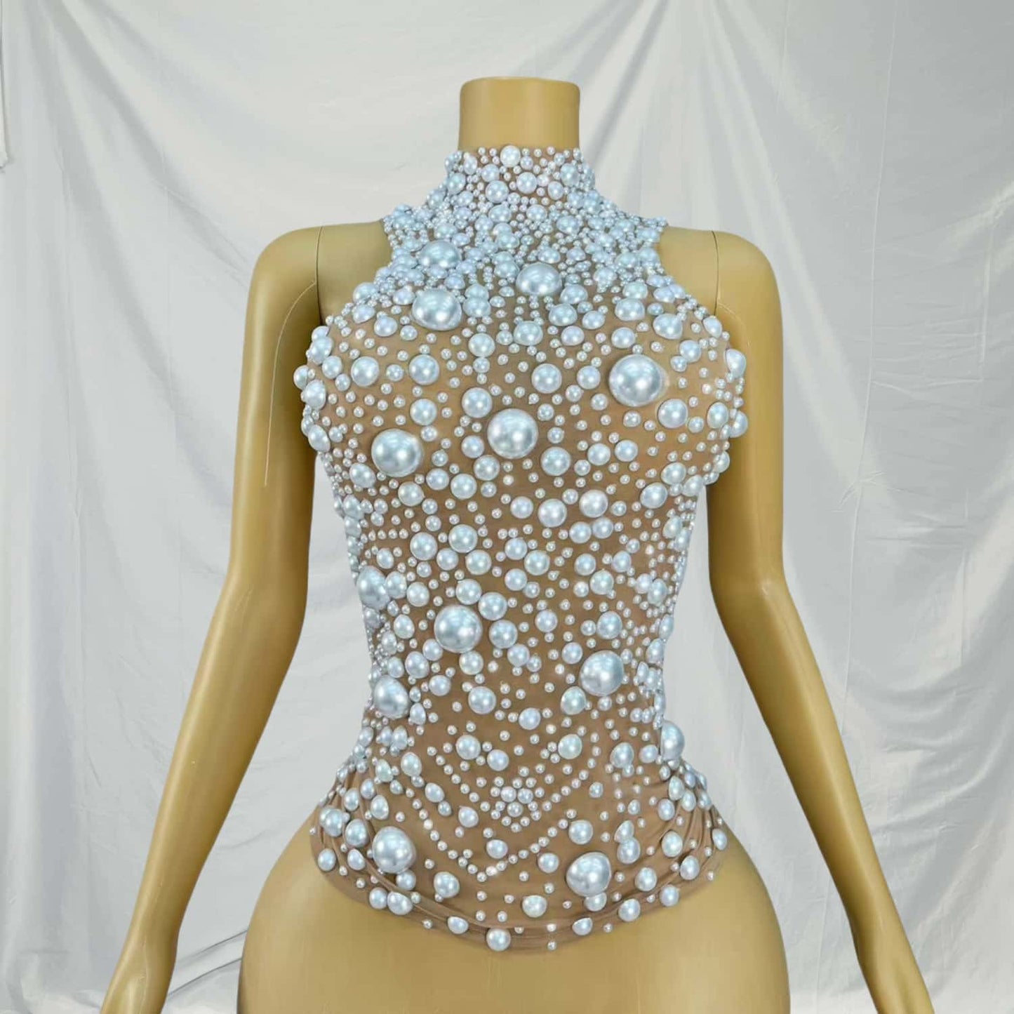 CELESINYI Dazhu Crystal Pearl Bodysuit