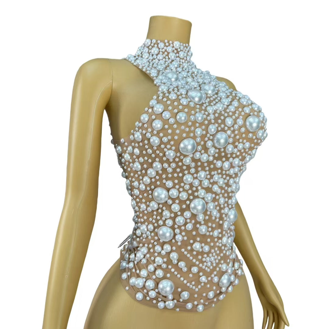 CELESINYI Dazhu Crystal Pearl Bodysuit